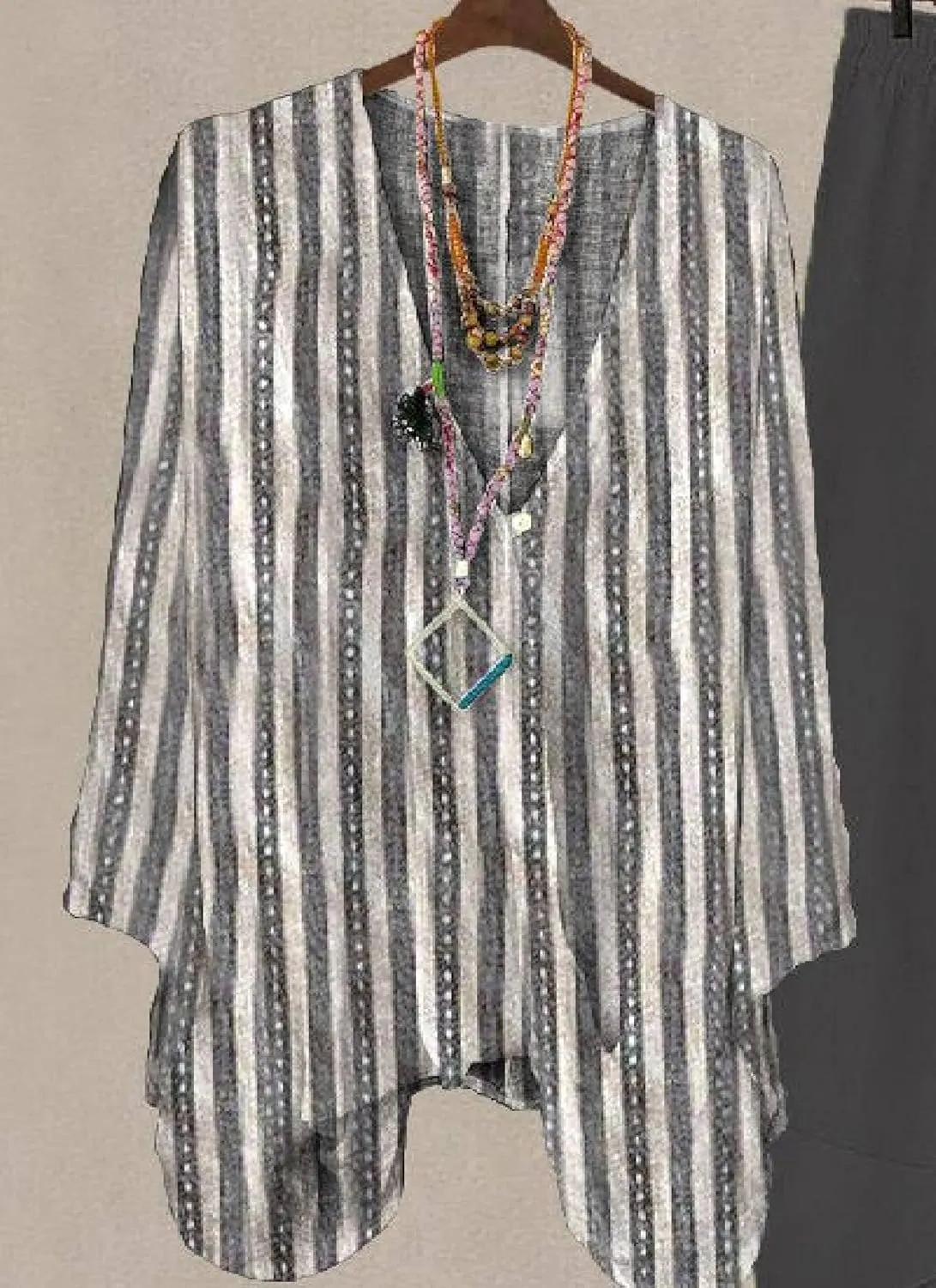 Lounge Sets for Women 2025 Spring Casual 2 Piece Outfits Striped Print Shirts Cropped Pants Matching Sets Tracksuits