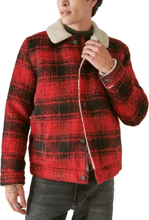 Lucky Brand Men's Plaid Faux Shearling Lined Trucker Jacket