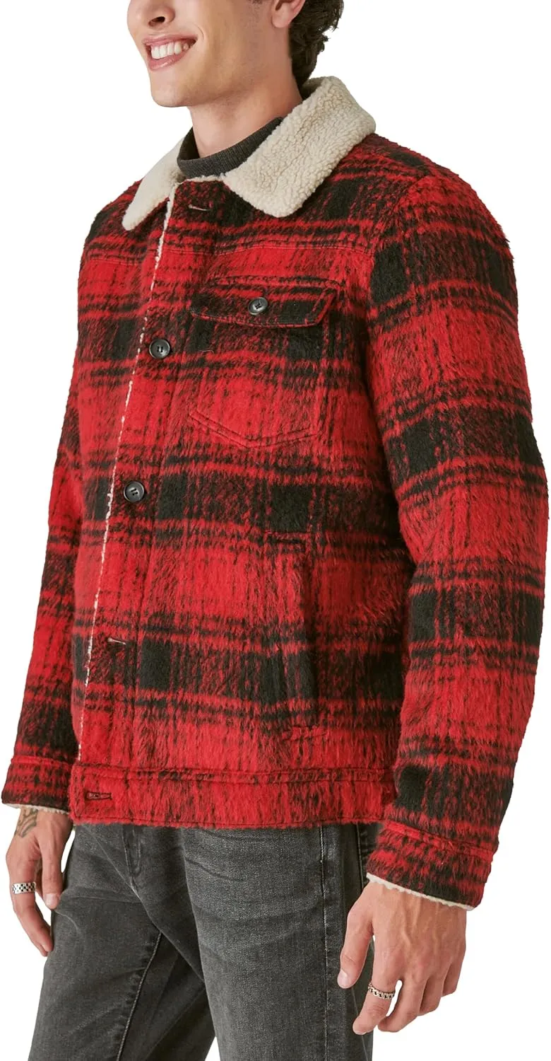 Lucky Brand Men's Plaid Faux Shearling Lined Trucker Jacket