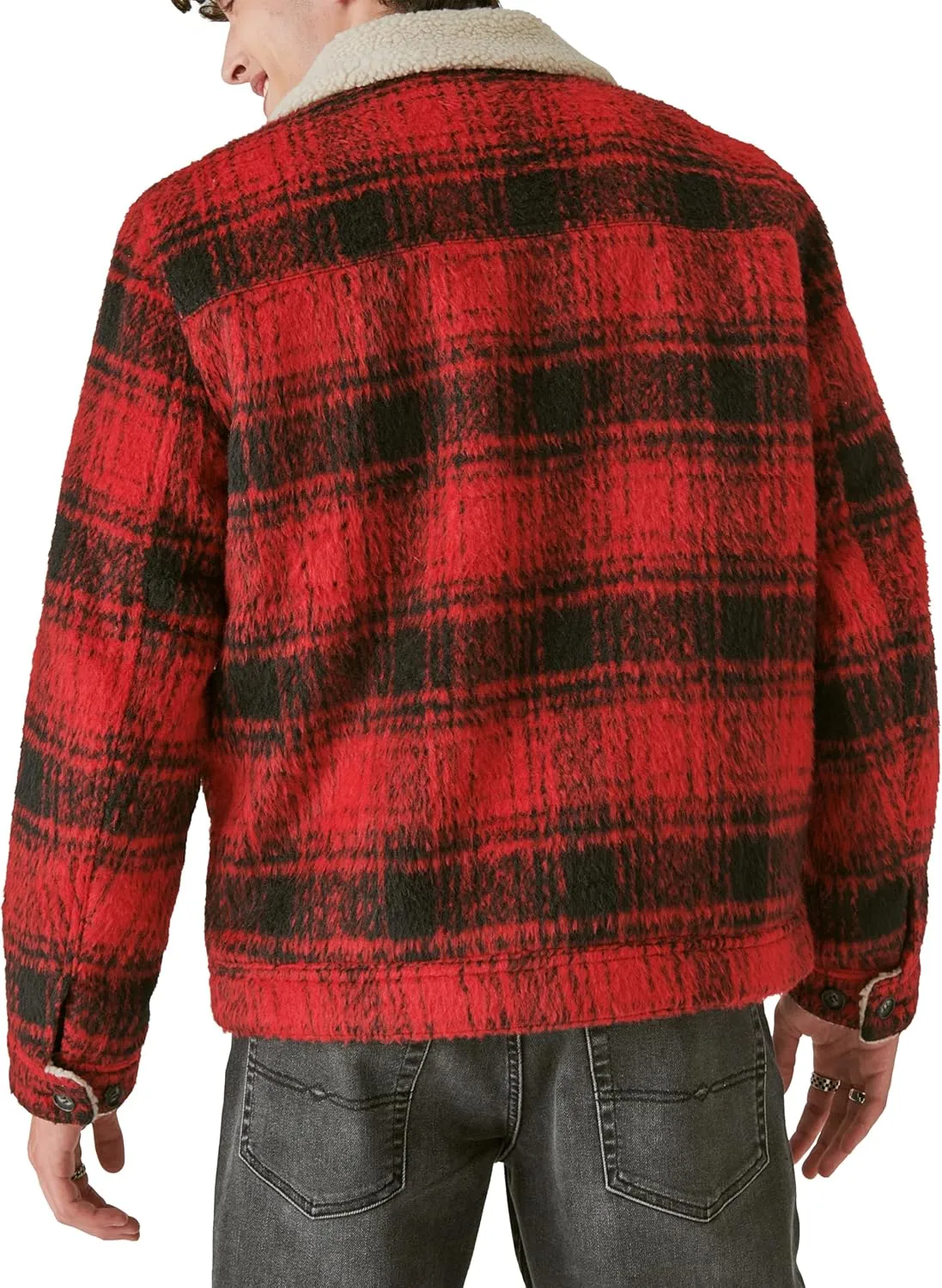 Lucky Brand Men's Plaid Faux Shearling Lined Trucker Jacket