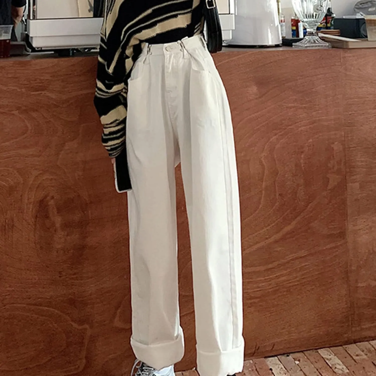 Maiyifu-GJ Women's High Waist Baggy Jeans Casual Wide Leg Boyfriends Denim Pants Loose Fit Straight Jean Trousers Streetwear