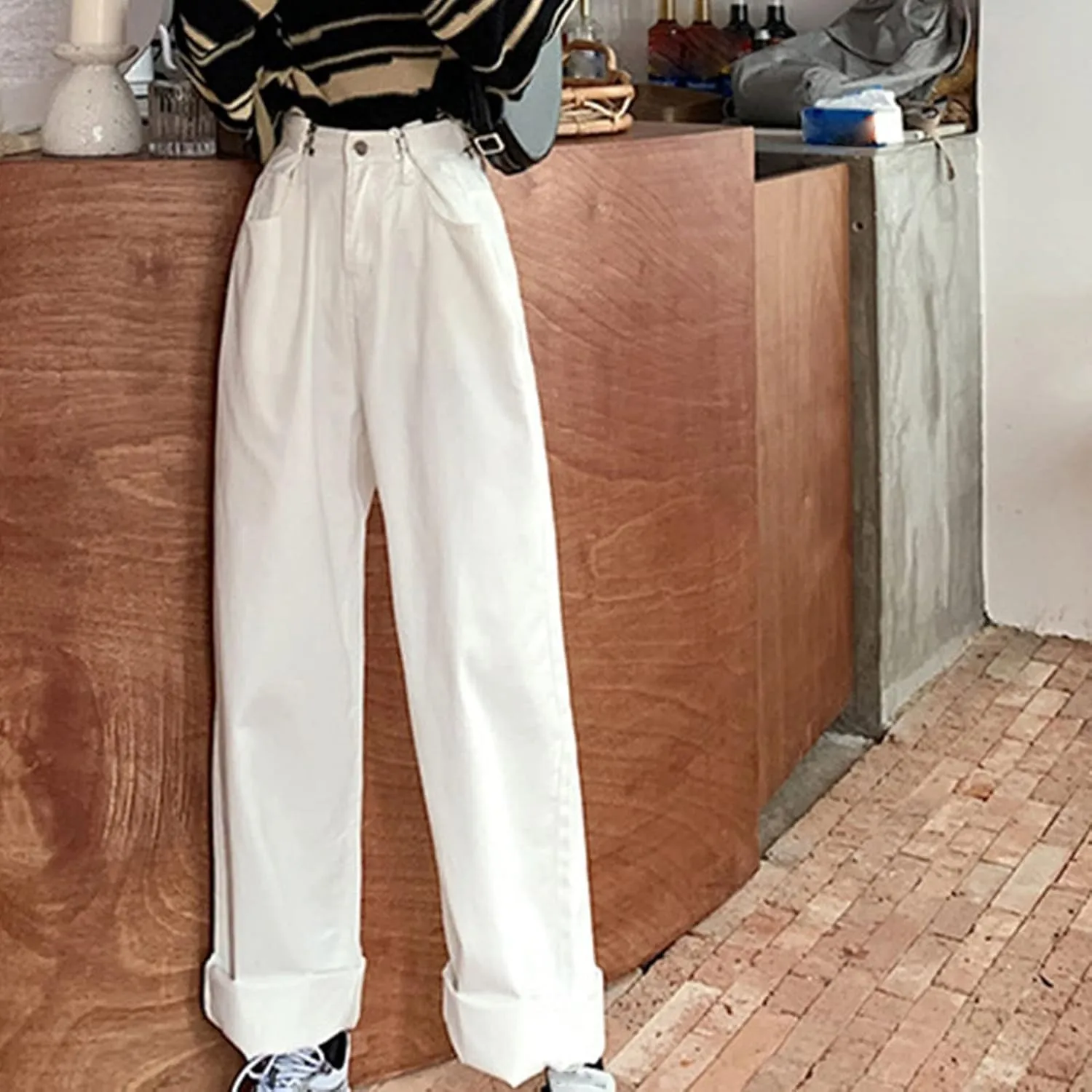 Maiyifu-GJ Women's High Waist Baggy Jeans Casual Wide Leg Boyfriends Denim Pants Loose Fit Straight Jean Trousers Streetwear