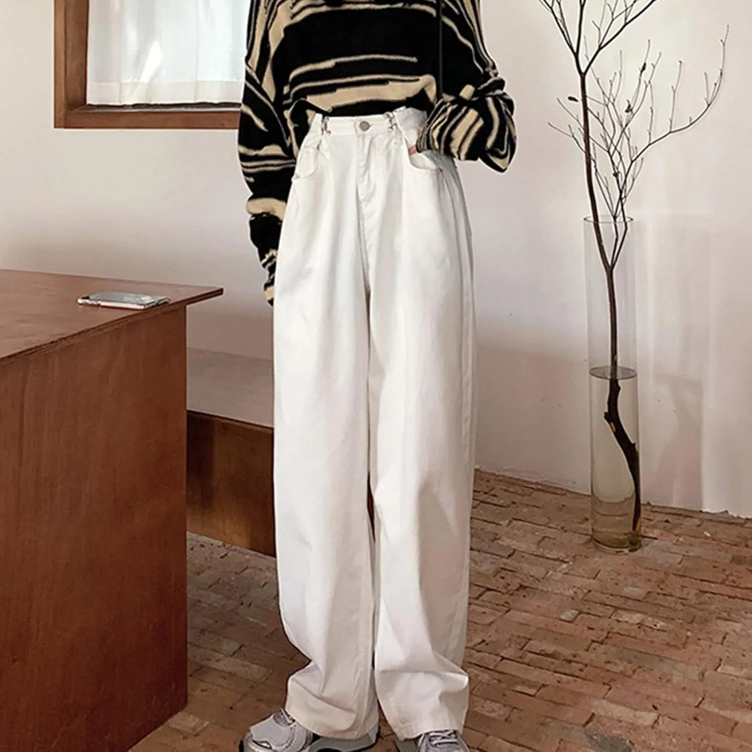 Maiyifu-GJ Women's High Waist Baggy Jeans Casual Wide Leg Boyfriends Denim Pants Loose Fit Straight Jean Trousers Streetwear