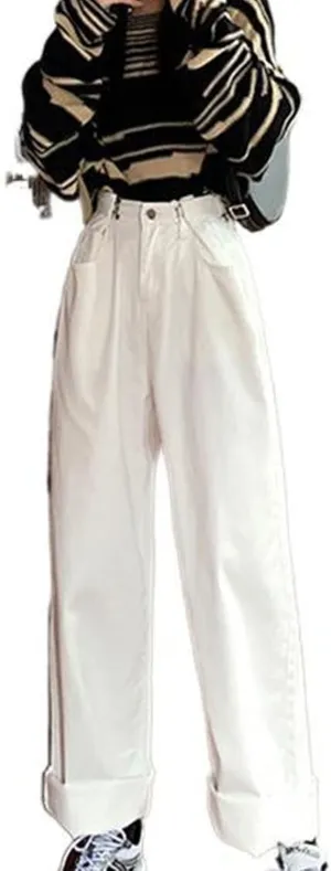 Maiyifu-GJ Women's High Waist Baggy Jeans Casual Wide Leg Boyfriends Denim Pants Loose Fit Straight Jean Trousers Streetwear
