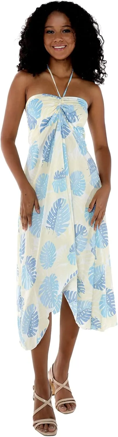 Matchable Couple Hawaiian Luau Shirt or Butterfly Dress in Pacific Palm Cream