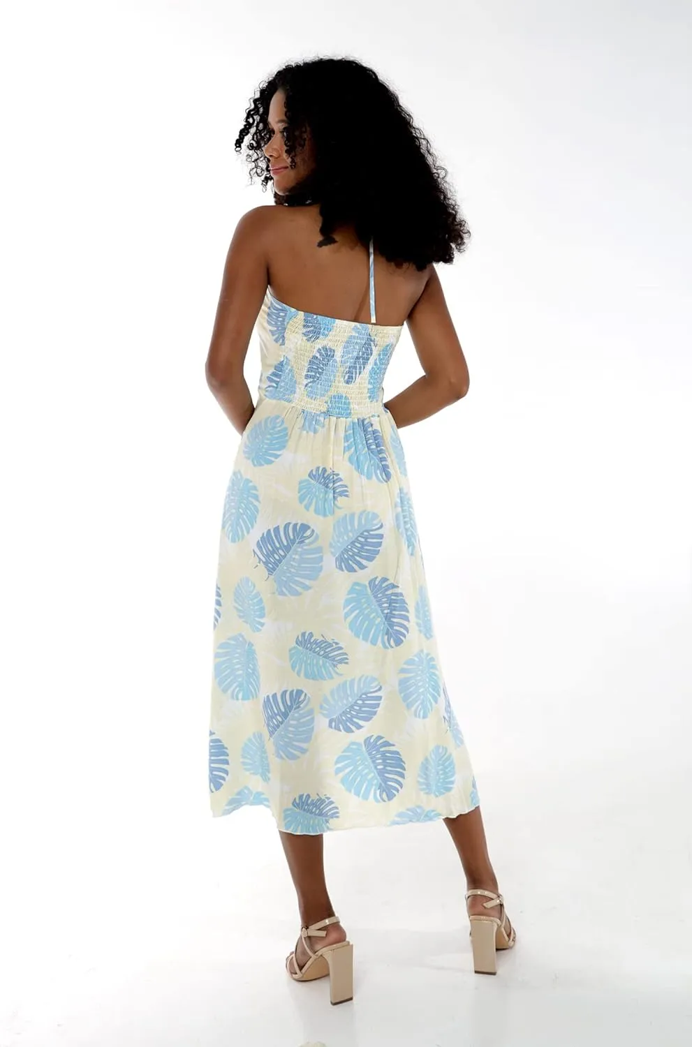 Matchable Couple Hawaiian Luau Shirt or Butterfly Dress in Pacific Palm Cream