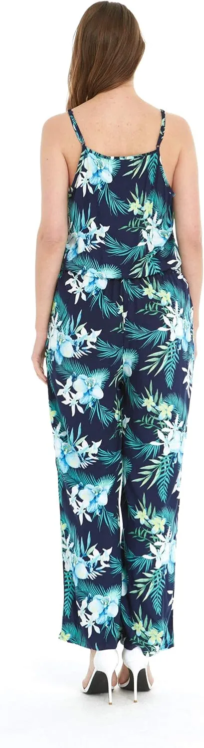 Matchable Couple Hawaiian Luau Shirt or V-Neck Jumpsuit with Pockets in Orchid Breeze Navy
