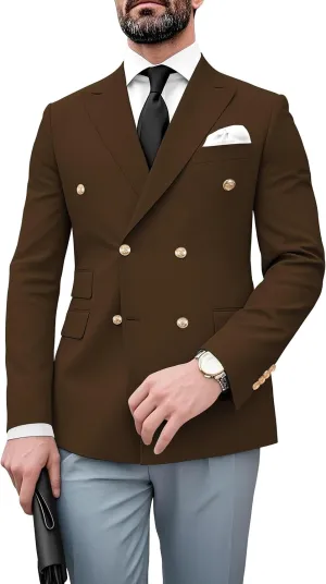 Men's Blazer Jacket Slim Fit Double Breasted Gold Buttons Sport Coat Business Wedding Party Jacket Suit