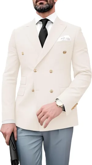 Men's Blazer Jacket Slim Fit Double Breasted Gold Buttons Sport Coat Business Wedding Party Jacket Suit