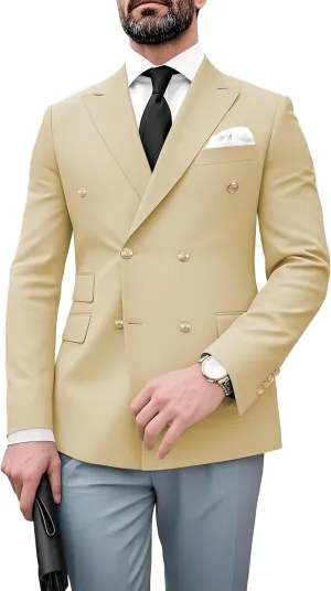 Men's Blazer Jacket Slim Fit Double Breasted Gold Buttons Sport Coat Business Wedding Party Jacket Suit