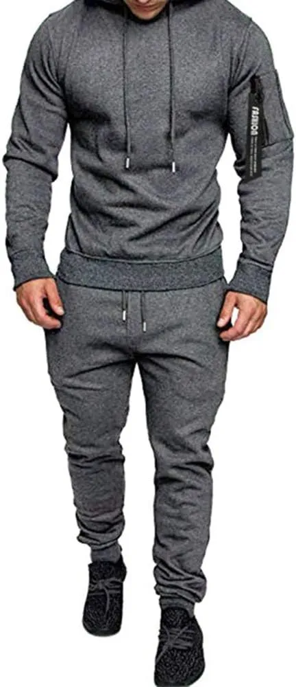 Mens Casual Tracksuit Set 2Pieces Sweatsuits Hooded Pullover And Jogging Pant