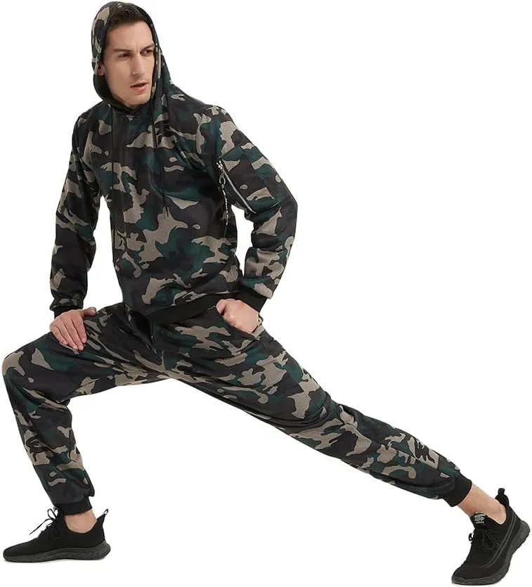 Mens Casual Tracksuit Set 2Pieces Sweatsuits Hooded Pullover And Jogging Pant