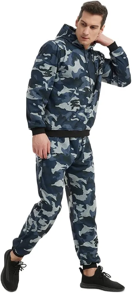 Mens Casual Tracksuit Set 2Pieces Sweatsuits Hooded Pullover And Jogging Pant