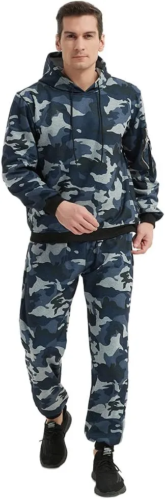 Mens Casual Tracksuit Set 2Pieces Sweatsuits Hooded Pullover And Jogging Pant