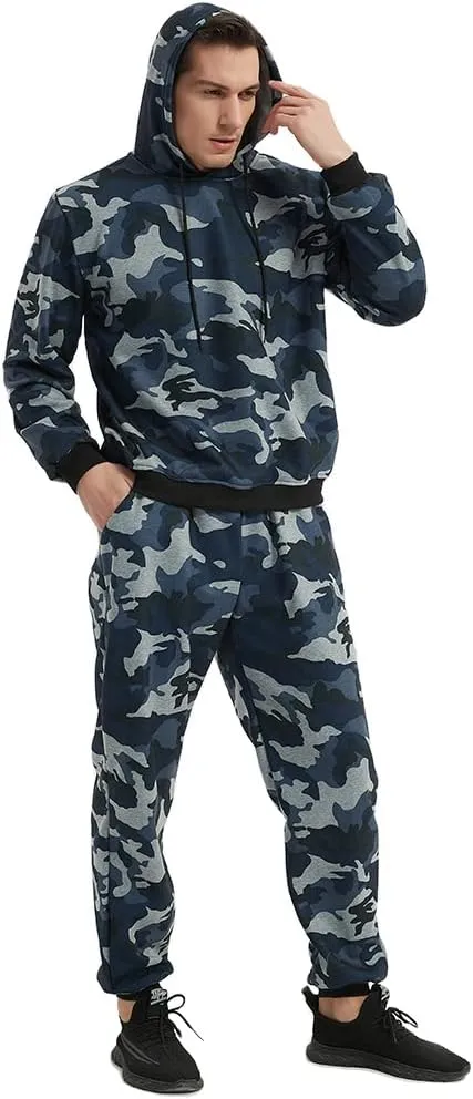 Mens Casual Tracksuit Set 2Pieces Sweatsuits Hooded Pullover And Jogging Pant