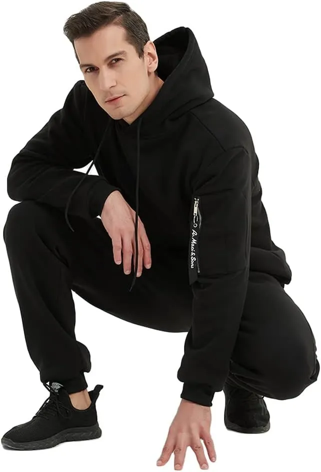 Mens Casual Tracksuit Set 2Pieces Sweatsuits Hooded Pullover And Jogging Pant