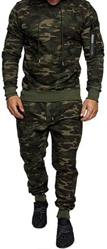 Mens Casual Tracksuit Set 2Pieces Sweatsuits Hooded Pullover And Jogging Pant