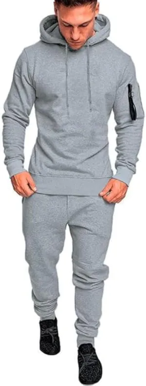 Mens Casual Tracksuit Set 2Pieces Sweatsuits Hooded Pullover And Jogging Pant