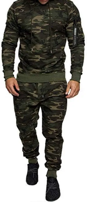 Mens Casual Tracksuit Set 2Pieces Sweatsuits Hooded Pullover And Jogging Pant