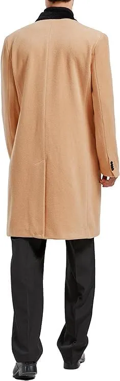 Mens Double Breasted Cashmere & Wool Overcoat Winter with Velvet Collar