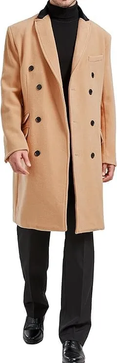 Mens Double Breasted Cashmere & Wool Overcoat Winter with Velvet Collar