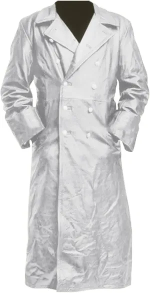 Mens Double Breasted Leather Trench Coat Military Uniform Full-Length Overcoat Vintage Motorcycle Long Jakcet