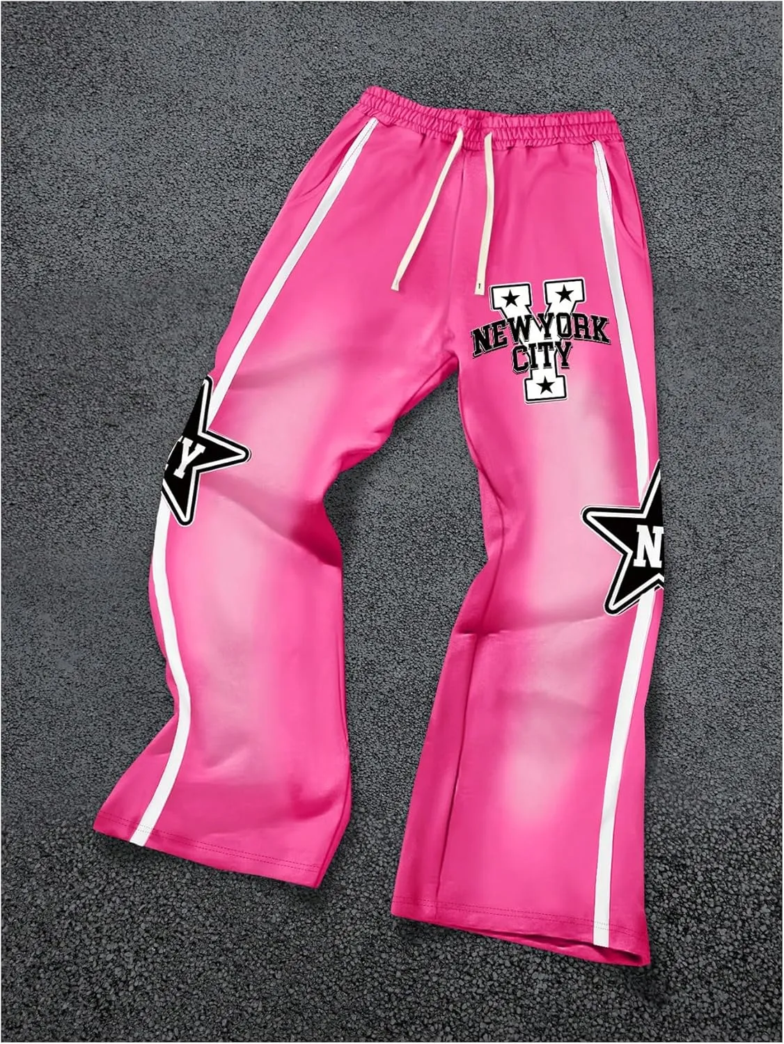 Men's Letter Print Baggy Sweatpants Drawstring Waist Flare Leg Jogger Pants Sweat Pants