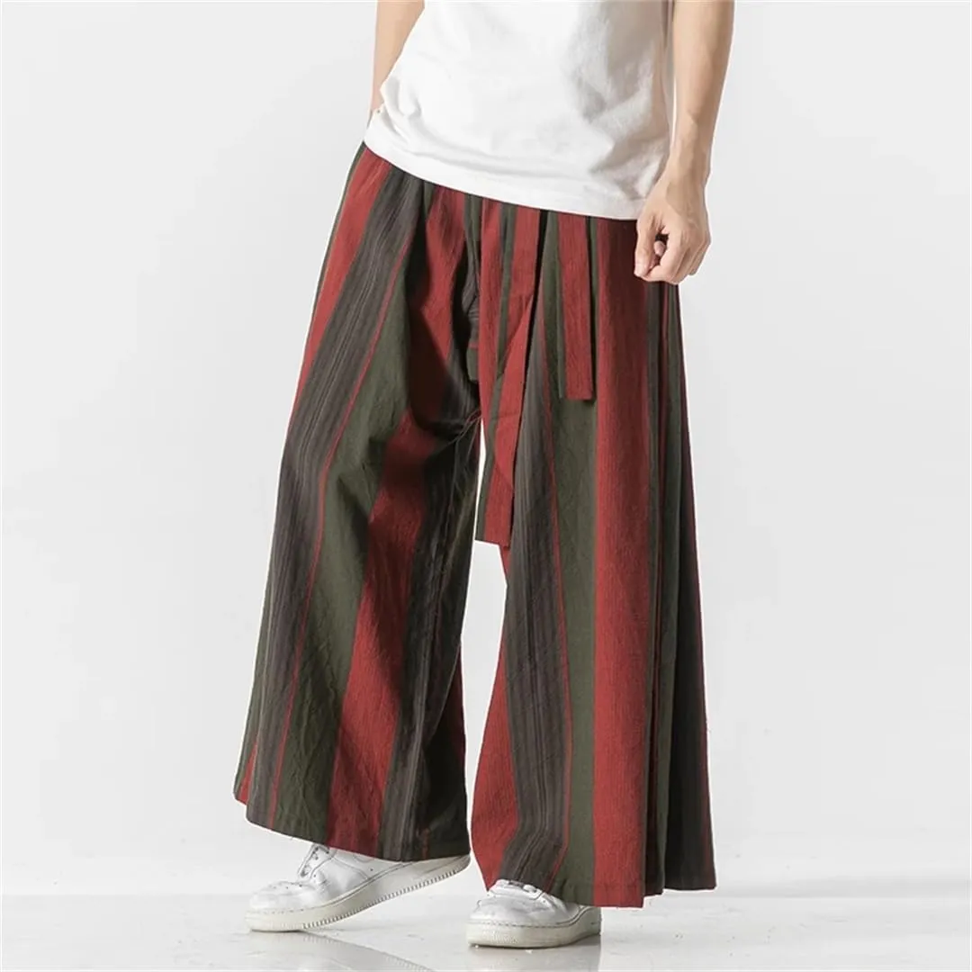 Men's Oversized Striped Wide-Leg Pants, Cotton Casual Trousers, Japanese Hip-Hop Harem Pants