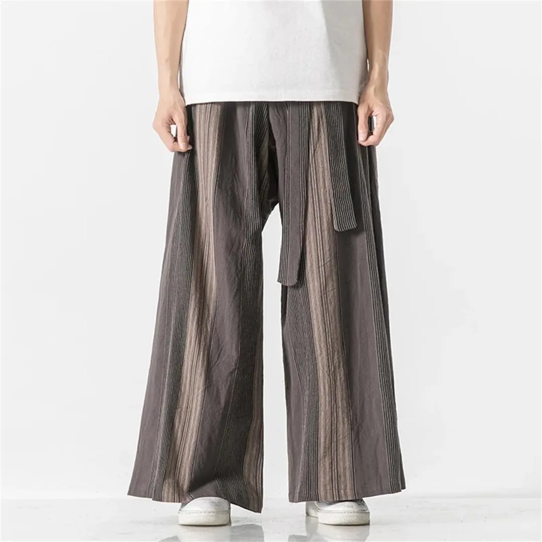 Men's Oversized Striped Wide-Leg Pants, Cotton Casual Trousers, Japanese Hip-Hop Harem Pants