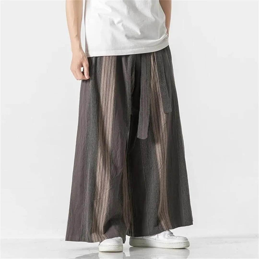 Men's Oversized Striped Wide-Leg Pants, Cotton Casual Trousers, Japanese Hip-Hop Harem Pants