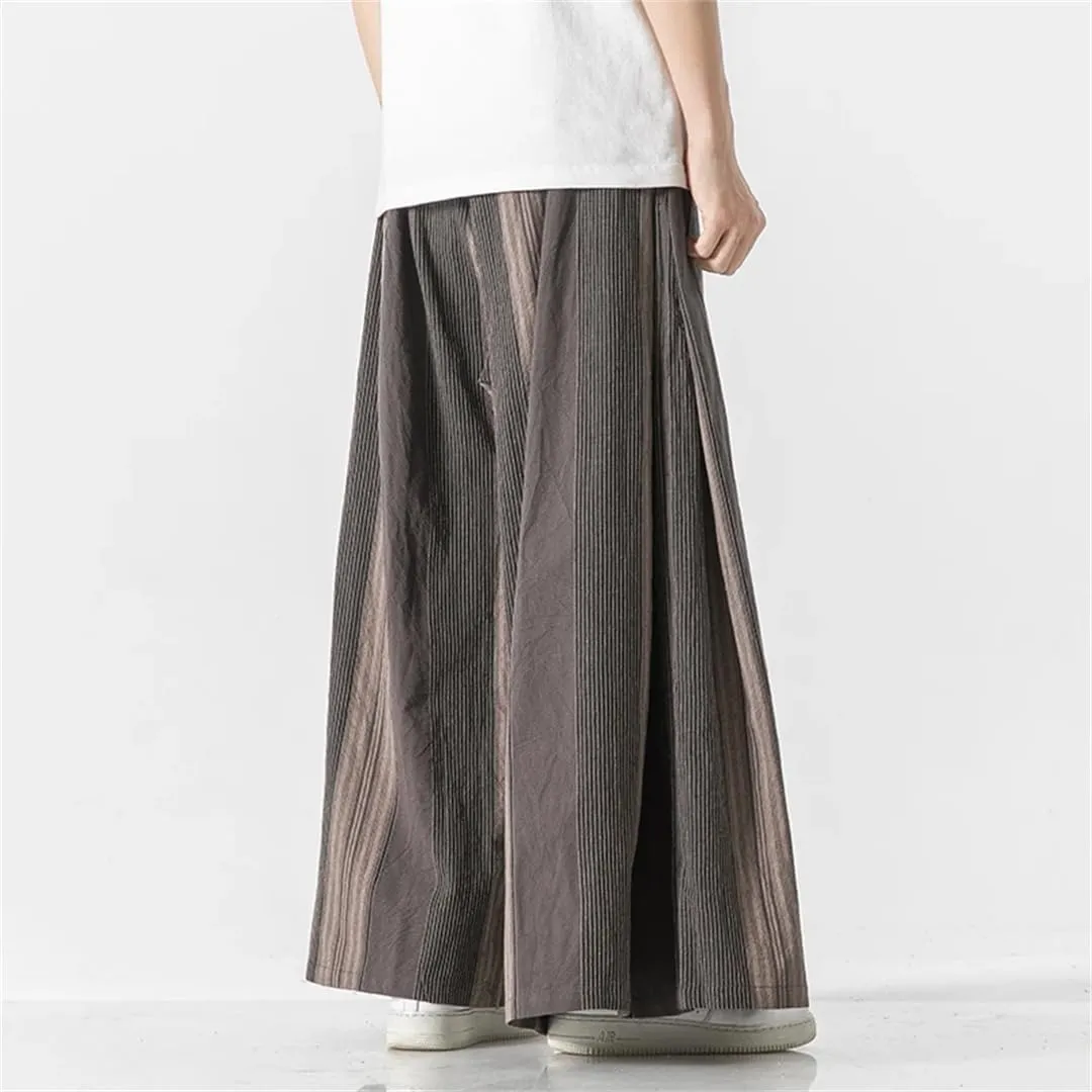 Men's Oversized Striped Wide-Leg Pants, Cotton Casual Trousers, Japanese Hip-Hop Harem Pants