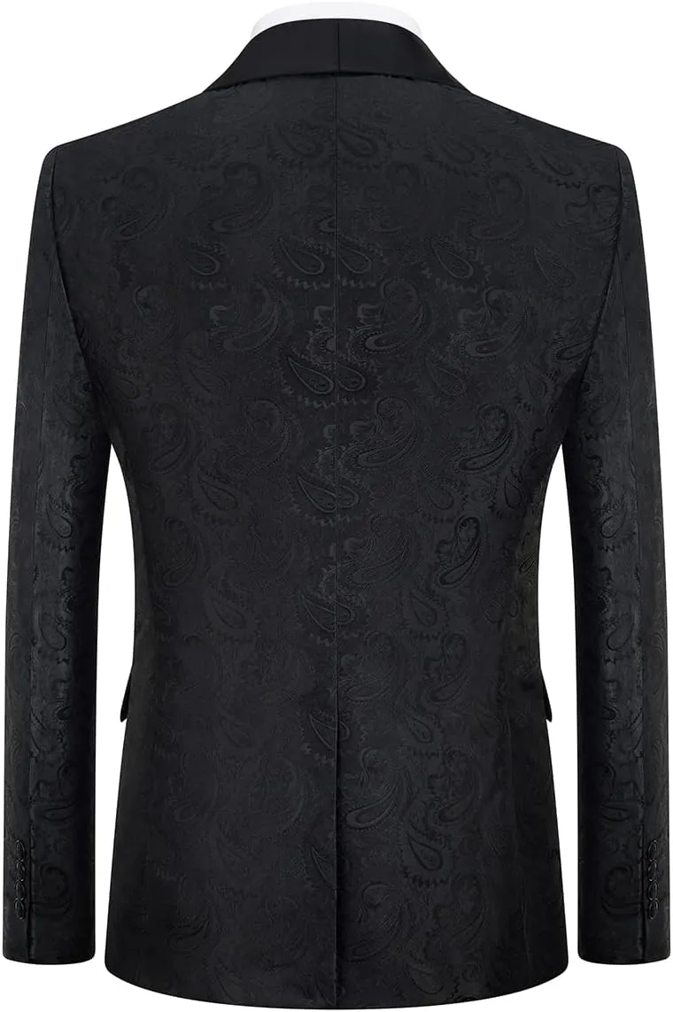 Mens Suits 3 Piece Slim Fit Tuxedo for Men Paisley Suit Prom Tux Shawl Lapel One Button Blazer Vest Pants Set