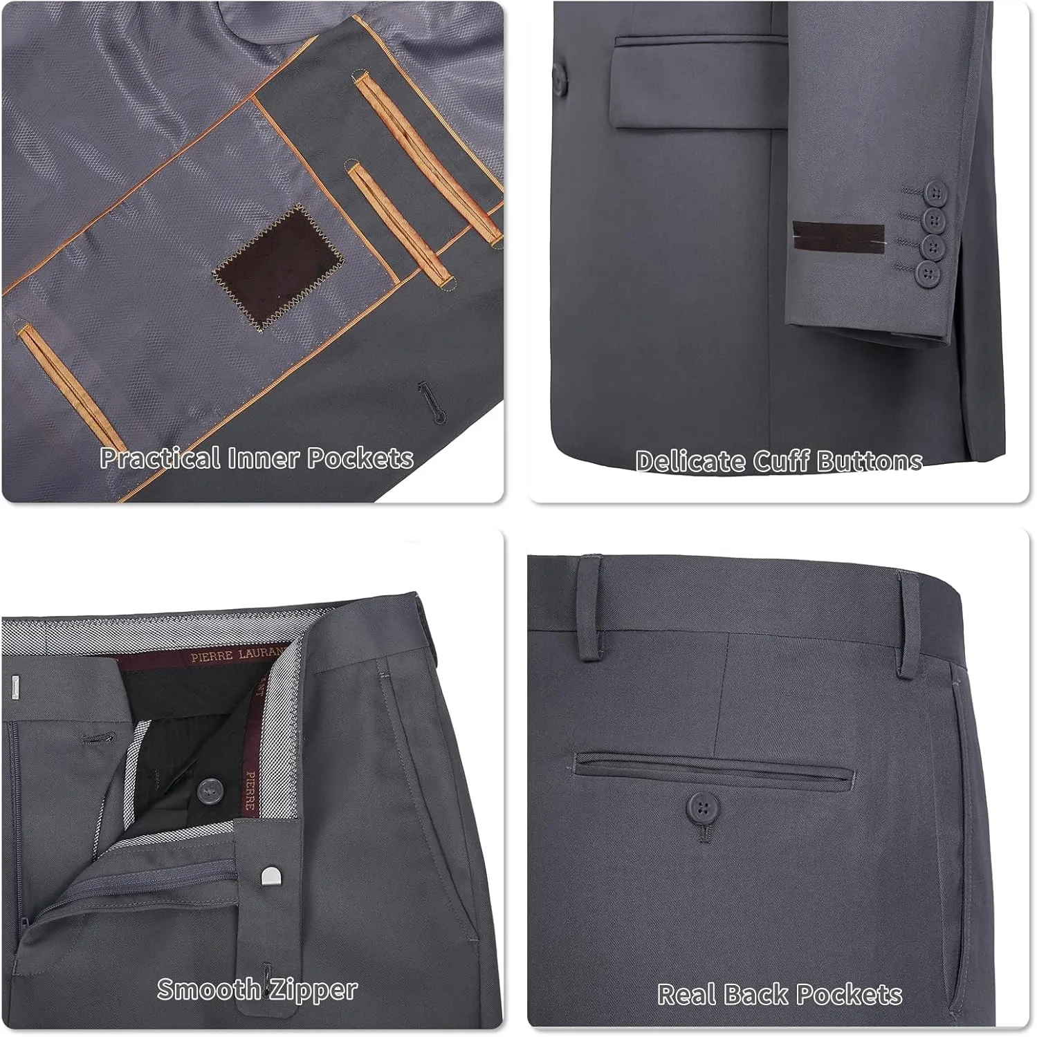 Men's Suits Classic Fit 2 Piece Suit 2 Button Single Breasted Lightweight Suit Jacket & Flat Pants for Business & Formal