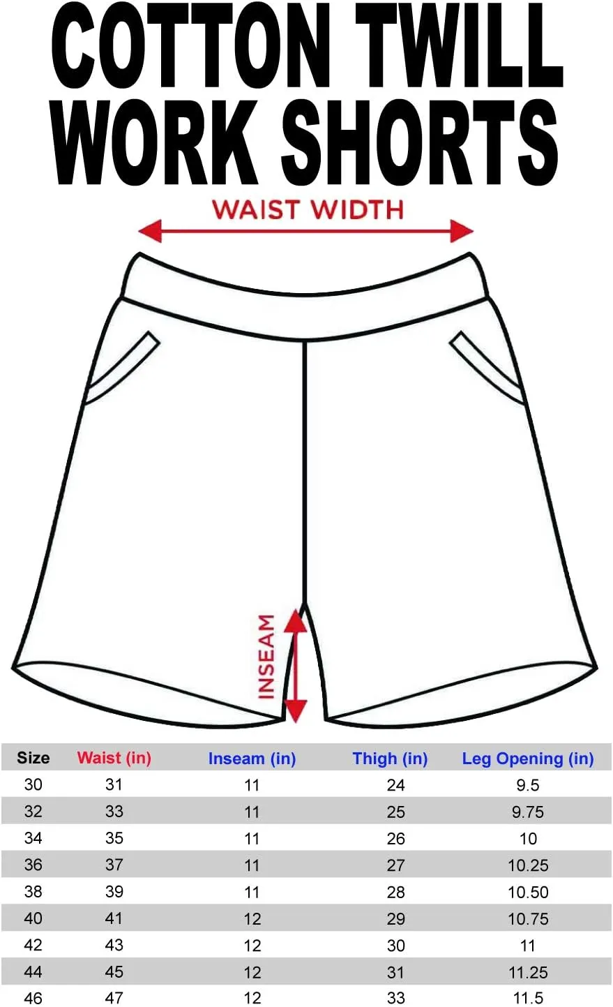 Mens Work Shorts Pants - Casual Stretch Cotton Twill Chino Slim Fit Multi Pocket Regular Big Sizes 30~46
