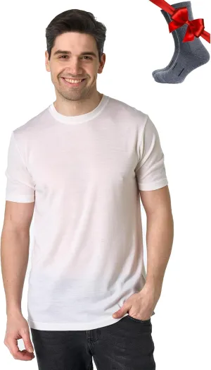 Merino Wool T-Shirt Mens - Merino Wool Undershirt Thermal Shirt for Men and Hiking Socks