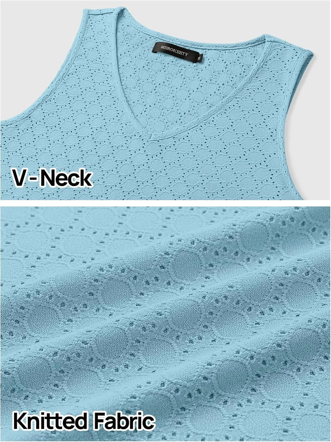 MEROKEETY Women's Summer Sleeveless Swimsuit Coverup 2025 Casual V Neck Eyelet Mini Dress Beach Sundresses