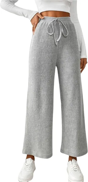 Milumia Women's Drawstring High Waist Wide Leg Pants Tie Knot Straight Baggy Trousers