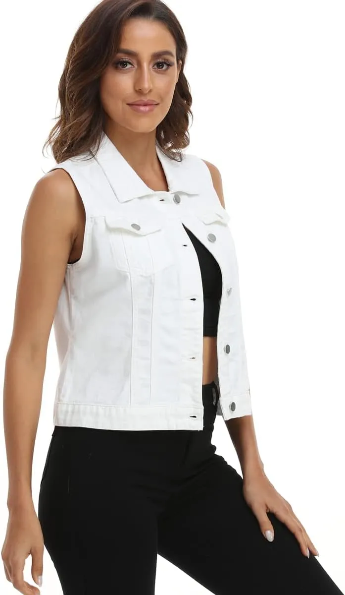 MISS MOLY Women Denim Vest Sleeveless Jean Vest with Chest Pockets