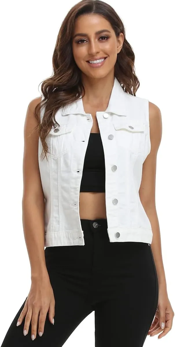 MISS MOLY Women Denim Vest Sleeveless Jean Vest with Chest Pockets