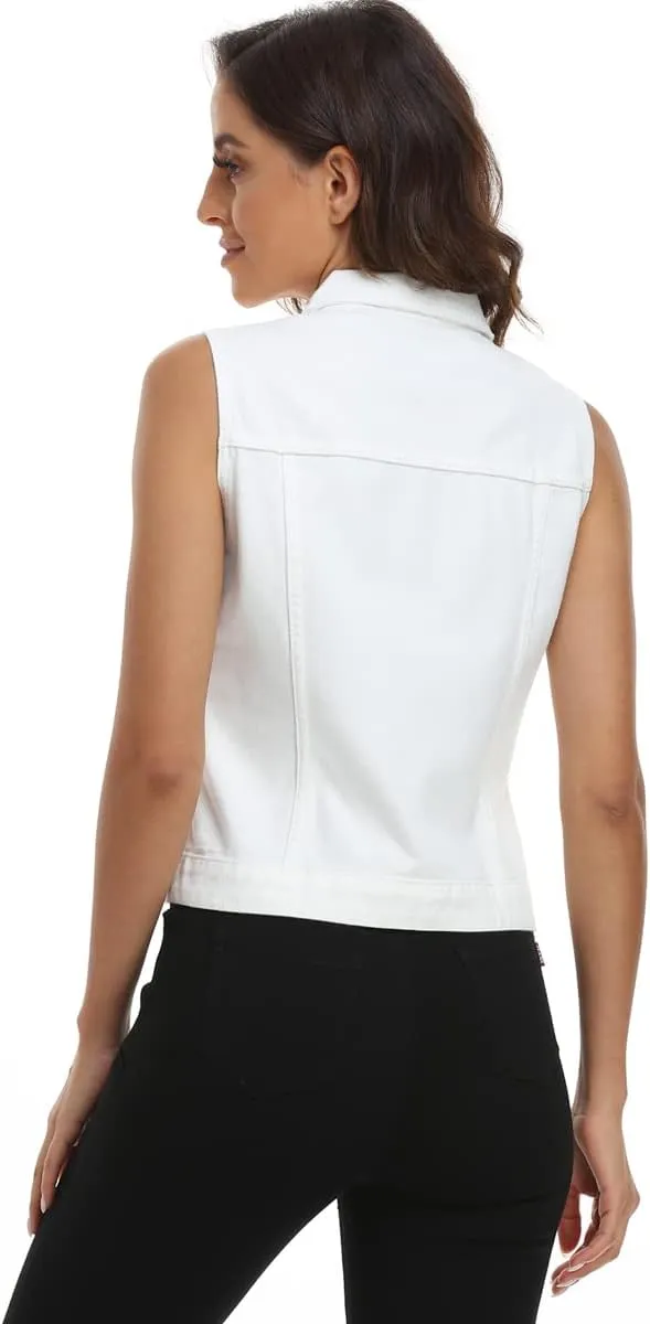 MISS MOLY Women Denim Vest Sleeveless Jean Vest with Chest Pockets