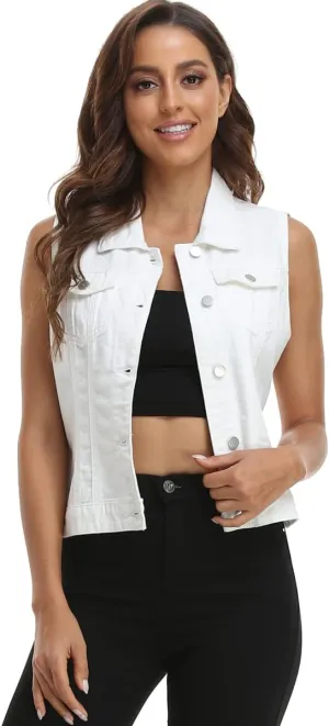 MISS MOLY Women Denim Vest Sleeveless Jean Vest with Chest Pockets
