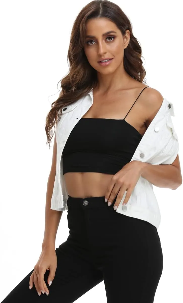 MISS MOLY Women Denim Vest Sleeveless Jean Vest with Chest Pockets