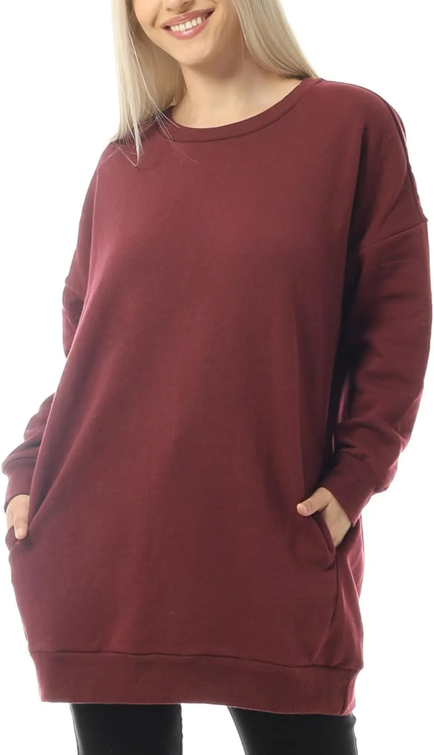 MixMatchy Women's Casual Oversized Crew Neck Fleece Pullover Sweatshirts Tunic Fall Outfits Y2K Winter Clothes