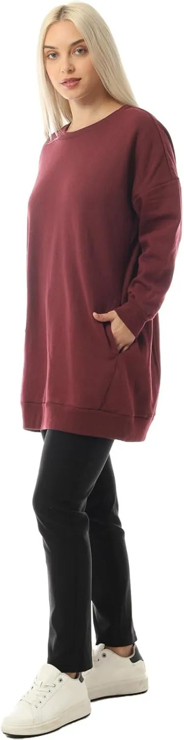MixMatchy Women's Casual Oversized Crew Neck Fleece Pullover Sweatshirts Tunic Fall Outfits Y2K Winter Clothes
