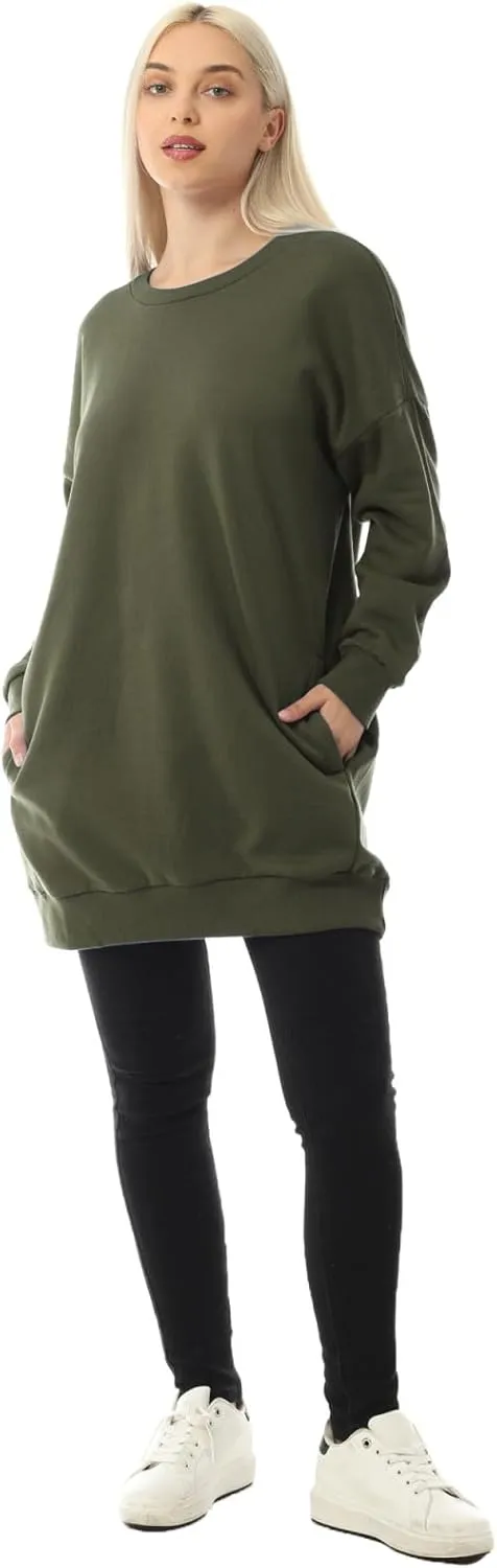 MixMatchy Women's Casual Oversized Crew Neck Fleece Pullover Sweatshirts Tunic Fall Outfits Y2K Winter Clothes
