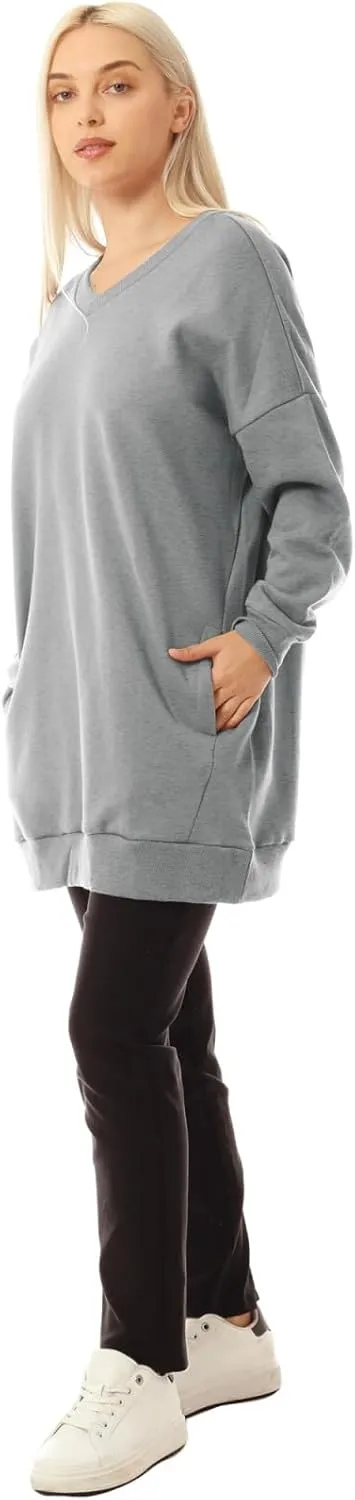 MixMatchy Women's Oversized Sweatshirts V-Neck Long Sleeve Tunic Pullover Fleece Sweater S-3X