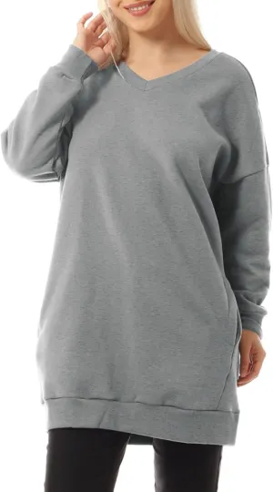 MixMatchy Women's Oversized Sweatshirts V-Neck Long Sleeve Tunic Pullover Fleece Sweater S-3X