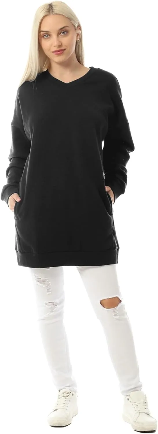 MixMatchy Women's Oversized Sweatshirts V-Neck Long Sleeve Tunic Pullover Fleece Sweater S-3X