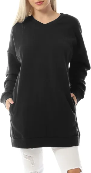 MixMatchy Women's Oversized Sweatshirts V-Neck Long Sleeve Tunic Pullover Fleece Sweater S-3X