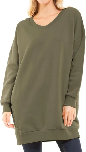 MixMatchy Women's Oversized Sweatshirts V-Neck Long Sleeve Tunic Pullover Fleece Sweater S-3X